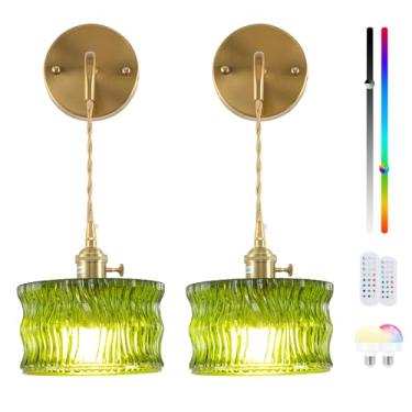 Imagem de Rnzziw Arandela de parede vintage operada a bateria com corrente ajustável, arandelas de parede recarregáveis com controle remoto, lâmpada de parede RGB sem fio para sala de estar quarto decoração de