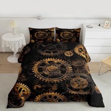 Imagem de Golden Ndu, conjunto de edredom king size, estilo steampunk, conjunto de cama com tema de relógios, conjuntos de cama e coleções para crianças, meninos, adolescentes, homens, dispositivo mecânico