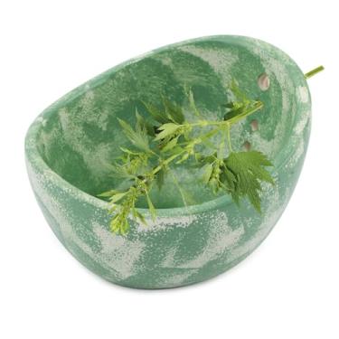 Imagem de Tigela de descascador de ervas de cerâmica, tigela de cerâmica descascador de ervas feita à mão com 4 compartimentos diferentes tamanhos de furos para couve, ervas e brócolis, descascamento eficiente