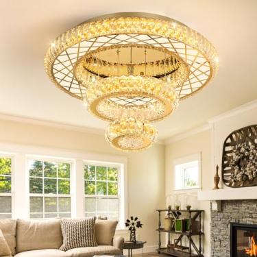 Imagem de Lustres de cristal modernos de 61 cm, lustre regulável, luz de teto de LED para sala de estar, sala de jantar, quarto, hall de entrada, corredor, entrada dourada