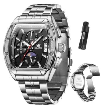 Imagem de OLEVS Relógios masculinos de luxo com mostrador grande, aço inoxidável, clássico, à prova d'água, analógico, quartzo, relógio de pulso masculino com cronógrafo, multifunções, relógio social para