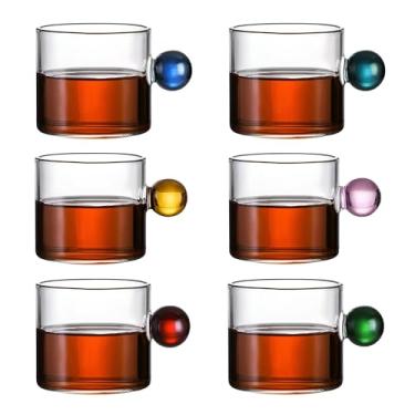 Imagem de Kit 6 Xícaras Canecas Decorativas Vidro Borossilicato Alça Colorida Bola Bolinha 80ml Elegante Café Chá