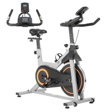 Imagem de X-RUSH Bicicleta ergométrica estacionária para casa, bicicleta de ciclismo interna com acionamento silencioso por cinto, assento ajustável e resistência, tela LCD, suporte para iPad, capacidade de