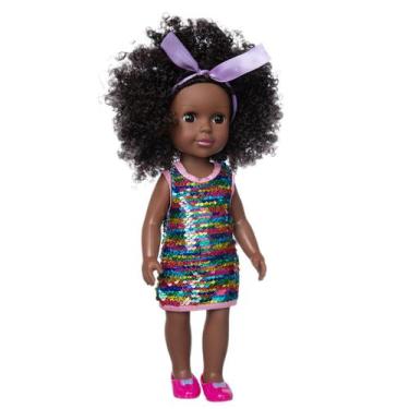 Imagem de Black African Black Baby Cute Curly Black 14inch Vinyl Baby Toy - HUOG