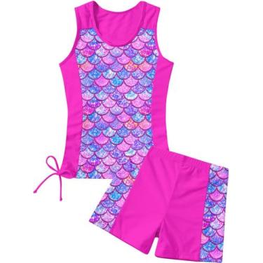 Imagem de Maiô RAISEVERN Girls Tankini Mermaid Fish Scale tamanho 10