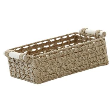 Imagem de Generic Organizador de cesta de armazenamento de corda de papel, caixa decorativa de perfume com alças de madeira para cômoda de fazenda, estante de livros, 30cmx20cmx10cm