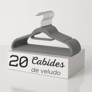 Imagem de Kit 20 Cabides Veludo Slim para Roupas Antideslizantes Giratório (Cinza)