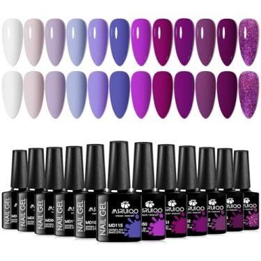 Imagem de MSRUIOO Conjunto de esmalte de gel roxo para inverno, 12 cores, violeta, purpurina, lavanda, kit de esmalte de gel UV/LED, presente de manicure para mulheres