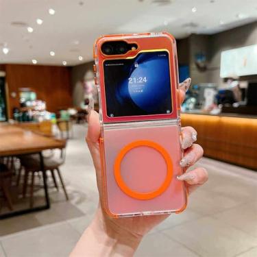 Imagem de Capa com pulseira gradiente Aurora para Samsung Galaxy Z Flip 6 5 4 com corrente de pulso de diamante brilhante e capa de acrílico fosco, OrangeDK, para Samsung Galaxy Z Flip6