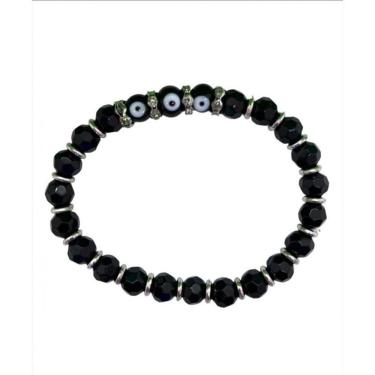 Imagem de Pulseira 3 Olho Grego Preta Prateada Cristal E Silicone