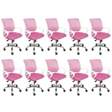 Imagem de Kit 10 Cadeiras para Escritório Diretor Giratória Tok OR Design Rosa