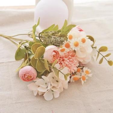 Imagem de Flores artificiais de seda, rosas, girassóis, scrapbook, decoração para casa, natal, casamento, buquê de flores falsas, vaso, arranjo de jardim (rosa)