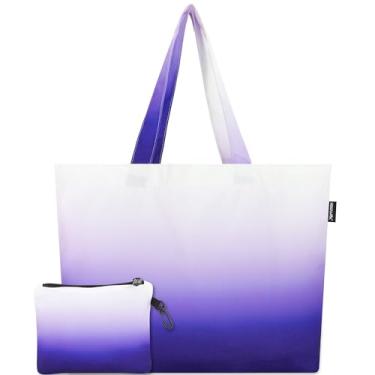 Imagem de HOLYLUCK Bolsa de compras - Bolsa de ombro reutilizável dobrável com uma pequena bolsa removível para mulheres Lady Daily Essentials - roxo gradiente