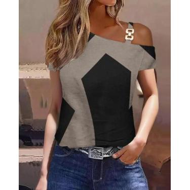 Imagem de Blusa Feminina Elegante com Decote V e Babados - Manga Curta - Casual 