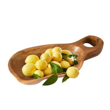 Imagem de Bandejas de madeira de teca maciça - 31 x 17 x 4 cm - Travessa de madeira feita à mão com alça bandeja de madeira tábua de queijo para alimentos, queijo, lanches, frutas, aperitivo, charcutaria,