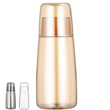 Imagem de Yalucky Conjunto de jarra de água de cabeceira com copo, jarra de cabeceira e conjunto de vidro para mesa de cabeceira, quarto de hóspedes, jarra de água para bebida fria, dispensador de enxaguante