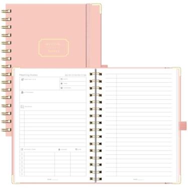 Imagem de EMSHOI Caderno de reuniões para trabalho – Agenda A5 de meia reunião, 140 páginas, papel grosso 100GSM, capa dura, organizador de projetos para mulheres e homens, escritório, negócios, anotações, 15 x