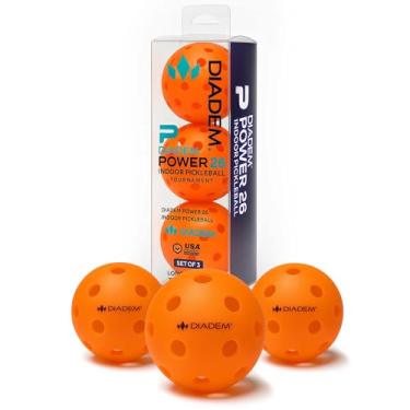 Imagem de Bolas de Pickleball Diadem Power para ambientes internos | Bola interna aprovada pela USAPA – Molde de peça única de 26 furos, verdadeiro salto e plástico durável (pacote com 3, laranja)