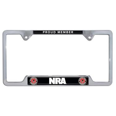 Imagem de Elektroplate Suporte de etiqueta oficialmente licenciado pela National Rifle Association NRA Proud Member 3D cromado cromado para placa de licença de canto aberto para carro/SUV/caminhão, acessório