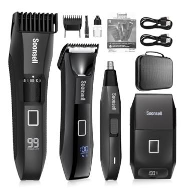 Imagem de Soonsell Aparador de barba Manscape para homens, barbeador de bolas, aparador de pelos do nariz, barbeador elétrico, aparador de cabelo para homens, kit de cuidados masculinos 4 em 1, visor de LED, à