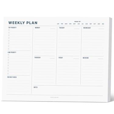 Imagem de Bloco de notas planejador semanal, bloco removível de 21,6 x 28 cm – 70 folhas sem data, organizador de deck de agenda diária com prioridades, lista de tarefas e lista de verificação para escola