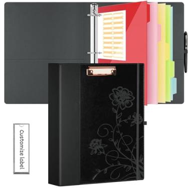 Imagem de Fichário de 3 anéis de 2,5 cm, fichários de couro com pranchetas, 18 divisórias stikers, fichário de três anéis KLLVE com suporte de caneta (preto, tamanho carta)