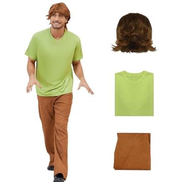 Imagem de LILLIWEEN Conjunto de calça masculina clássica de fantasia de filme com peruca, roupa de cosplay de Halloween para adultos, Conjunto felpudo, M