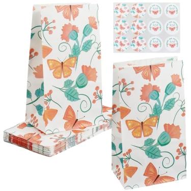 Imagem de SOFPLATE 24 peças de sacolas de festa de borboleta de 24 x 12 cm, sacolas vintage com adesivos, papel branco, retangular, colorido, inseto, flores, lembrancinhas, lembrancinhas, lembrancinhas