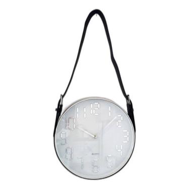 Imagem de Relógio De Parede Alça De Couro Moldura Prata 30 Cm