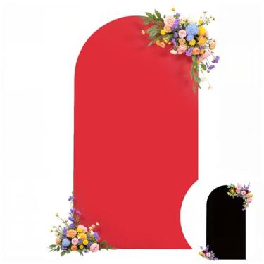 Imagem de Capa de fundo de arco vermelho preto de 1,8 m, capas elásticas em arco redondo, pano de fundo Chiara para festa de aniversário, casamento, chá de bebê, banquete (preto + vermelho)