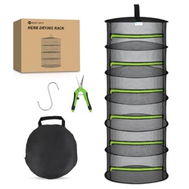 Imagem de Yesker Rack de secagem de ervas com 6 camadas, rede de malha, dobrável, para secar plantas, 61 cm, tesoura de poda com zíper verde, gancho para secador, suporte para pendurar ervas, sementes, frutas