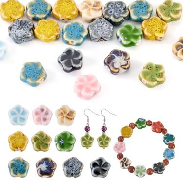 Imagem de Craftora 20 peças de contas coloridas de cerâmica rosa vintage esmalte porcelana flor espaçador para pulseira, colar, brincos, artesanato, joias, 10 mm de diâmetro
