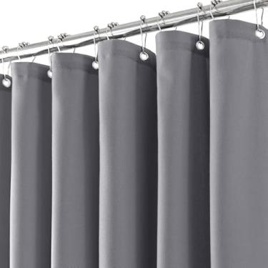 Imagem de Jolilight Cortina de chuveiro extra longa cinza de linho 236 cm neutra moderna conjunto de cortinas de banho 96 polegadas de comprimento com ganchos XLong Tall Farmhouse Boho cortinas de chuveiro para