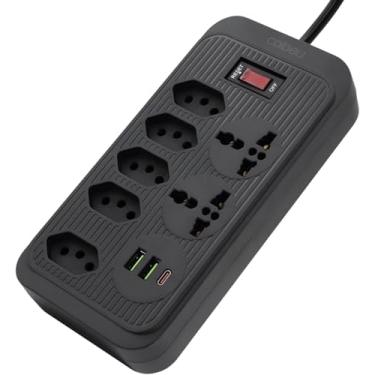 Imagem de Filtro de Linha 5 Tomadas com 2 Portas USB, 1 USB Tipo-C, Cabo 1,9m, Tomadas Universais e Proteção Contra Sobrecarga (Preto)