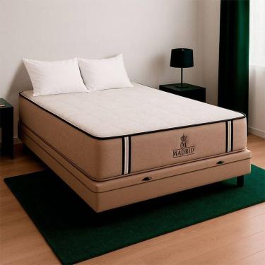 Imagem de Cama Box Viúvo E Colchão Madrid Molas V-store 128x188x28 Bege