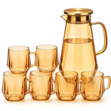 Imagem de Jogo de Xícaras e Jarra em Vidro Âmbar 7 Peças Elegante e Resistente