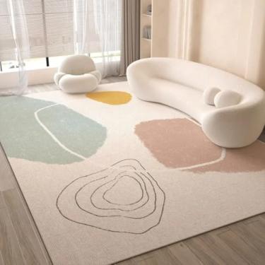 Imagem de Tapete de cor creme para sala de estar e quarto, minimalista, antiderrapante, resistente ao desgaste, tamanho grande, decoração para casa (160 x 200 cm (5,3 x 6,6 pés/XSQ-QR-197)