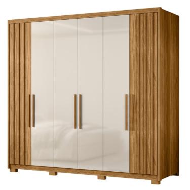 Imagem de Guarda Roupas Casal Detalhe Ripado 6 Portas 4 Gavetas Roma Madeirado/Off White