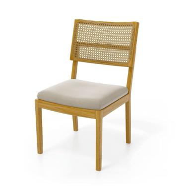 Imagem de Cadeira Milena Madeira Maciça Assento Estofado Encosto De Tela Palha Sextavada