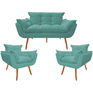 Imagem de 2 Poltronas e Namoradeira Opala Decorativa Reforçada Suede - JMDECOR, 