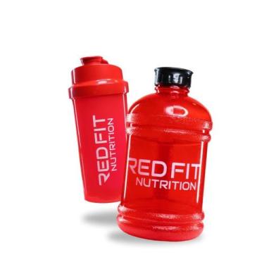 Imagem de Coqueteleira Shaker Vermelha 600ml Galão Vermelho 1,8L - Red Fit Nutri