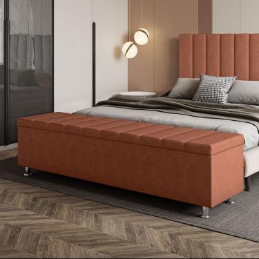Imagem de Calçadeira Baú Recamier Estofado King 195 Cm ônix Veludo Terracota