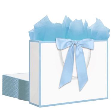 Imagem de Sacos de presente QIELSER brancos com alças 32x11.5x25cm com fita