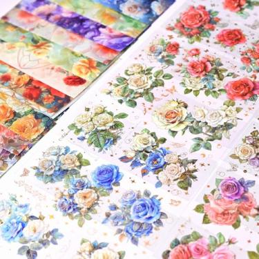Imagem de QUDUME 6 estilos de adesivos de PET rosa, adesivos florais para diário de artesanato, diário de lixo, suprimentos para scrapbooking, faça você mesmo, planejador diário, cartões, garrafas de água para