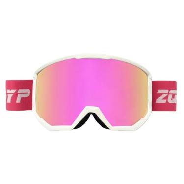 Imagem de YMTSGEQ Óculos de esqui, antiembaciamento OTG para neve/snowboard para homens e mulheres, 100% de proteção UV400 (armação branca alça rosa - lente dourada rosa Revo (Vlt 13%))