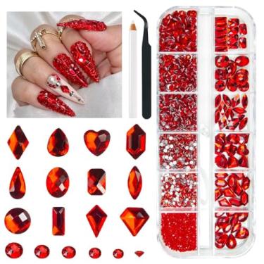 Imagem de 2052 peças de vidro vermelho arte de unhas strass multiformas cristal flatback strass pedras vermelhas siam contas redondas pedras diamantes joias suprimentos de arte de unhas amuletos W ferramentas