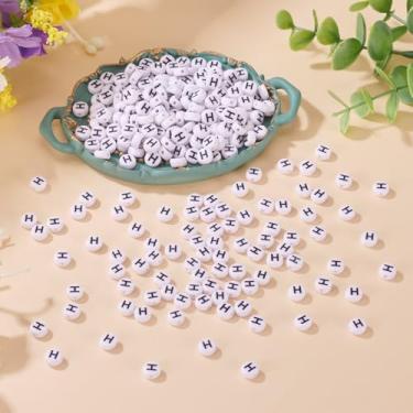 Imagem de 500 peças de contas de acrílico 7 x 4 mm contas do alfabeto para fazer joias com letra redonda plana H Pacer Bead para fazer pulseiras faça você mesmo