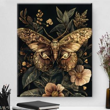 Imagem de Arte de parede em tela vintage mariposa estética floral mariposa escura Academia impressão pôster gótico quadro emoldurado para casa sala de estar quarto decoração de parede 20 x 25 centímetros