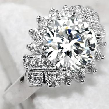 Imagem de Anéis de noivado de zircônia cúbica banhados a ouro branco, alianças de compromisso, festas noturnas, presentes de dia dos namorados, alianças de eternidade para mulheres, 8, Cobre, Sem pedra preciosa