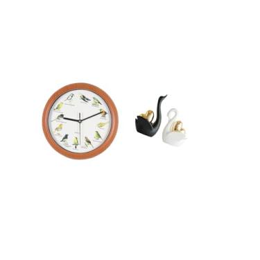 Imagem de Fenteer Relógio de Parede com Pássaros Cantores, Relógios de Parede Decorativos para Cozinha, Decoração de Casa, Estatuetas de Cisne, Enfeite de Mesa, Artesan